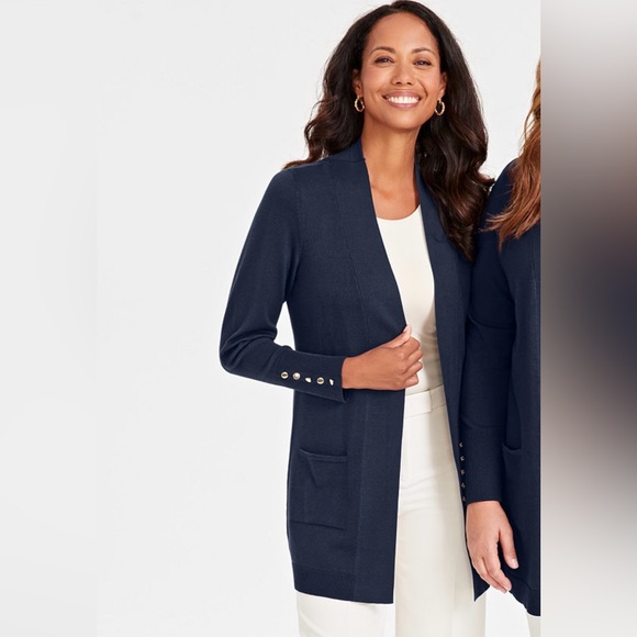 JM Collection Navy Open Front Cardigan Size Medium NWT✨ - Picture 4 of 4